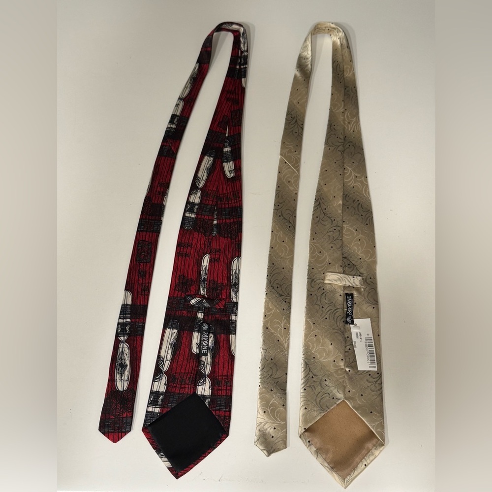 LOT Of 2 MEN'S PAVONE MADE IN ITALY RED/BEIGE FLORAL TIES - DESIGNER TIES.